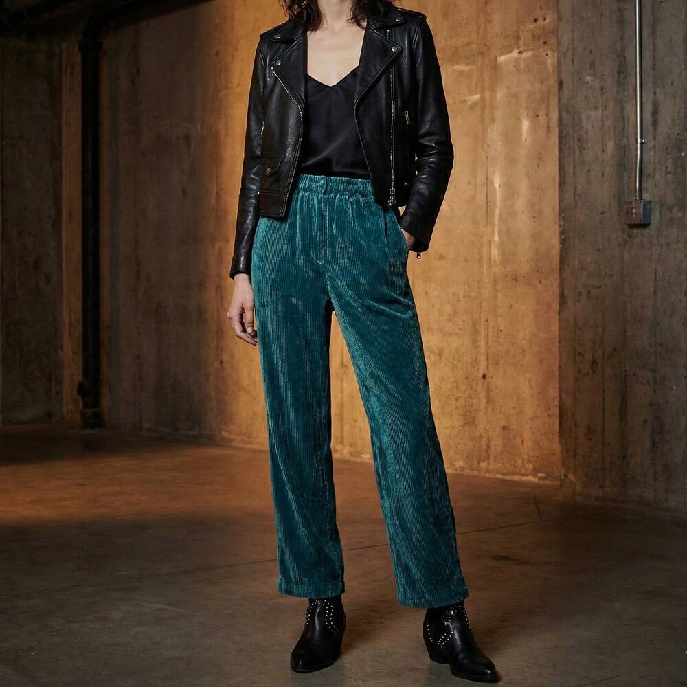 The Kooples Teal Wide-Leg Velvet Pants